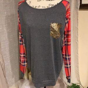 Blooming Jelly Women’s print Tops Loose Neck Shirt Long Sleeve with Pocket